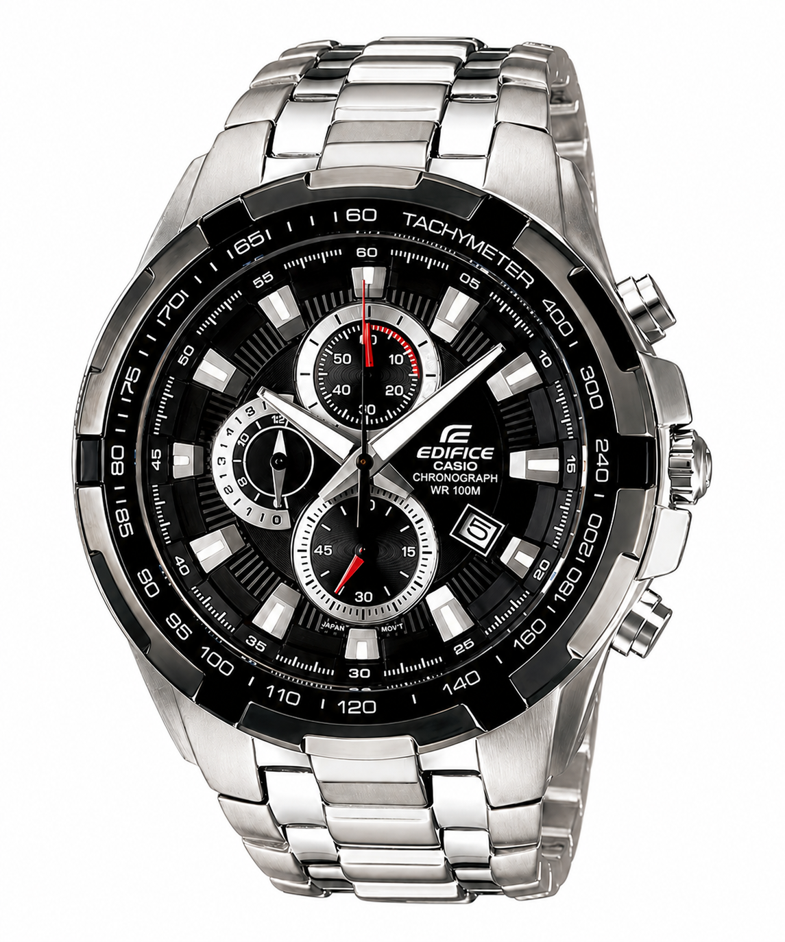 CASIO EDIFICE EF-539D-1A SILVER STEEL BAND BLACK DIAL  FOR MEN