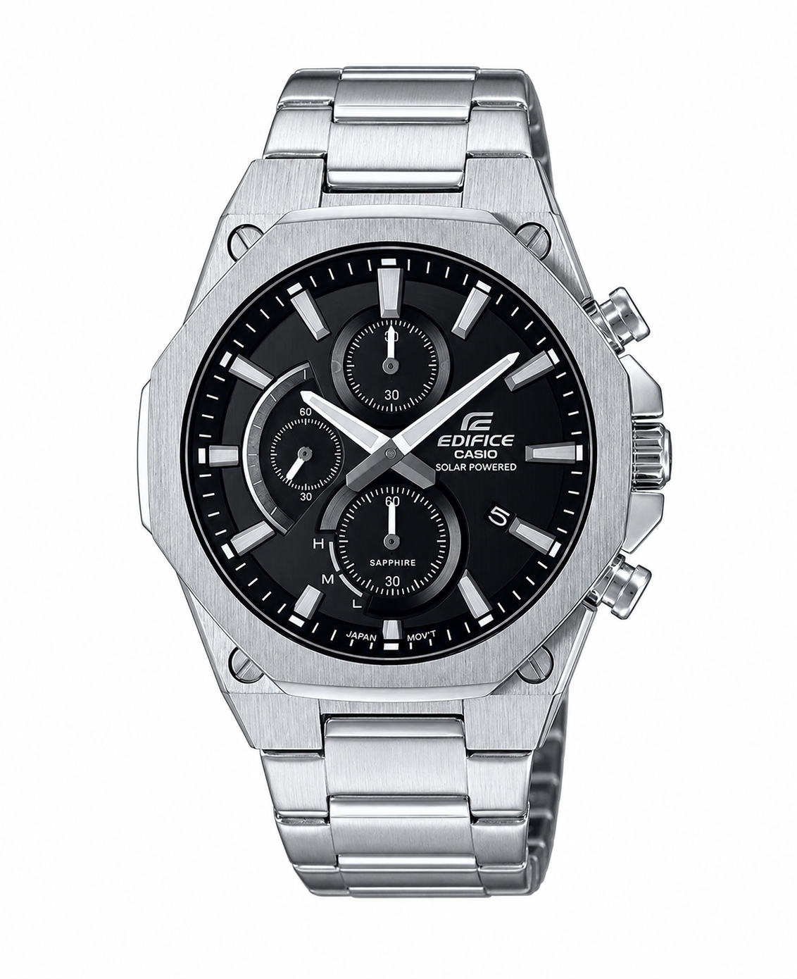 CASIO EDIFICE EFS-S570D-1A SILVER STEEL BAND BLACK DIAL  FOR MEN