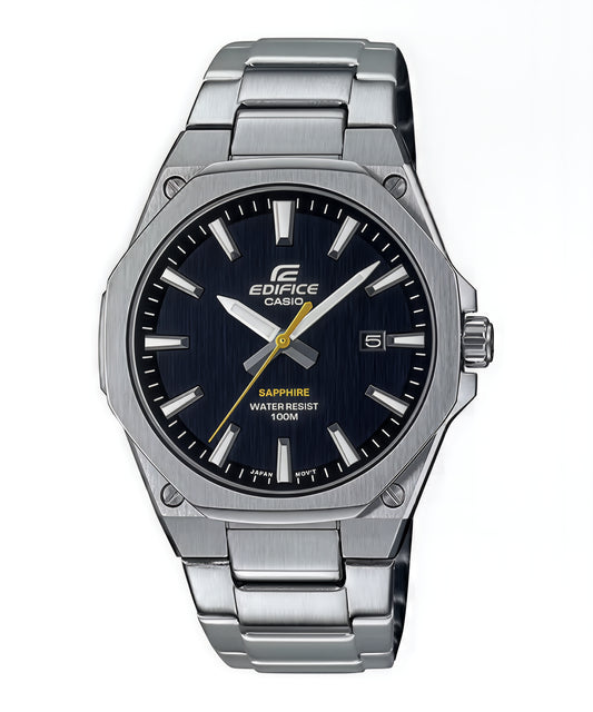 CASIO EDIFICE EFR-S108D-1A SILVER STEEL BAND BLACK DIAL  FOR MEN