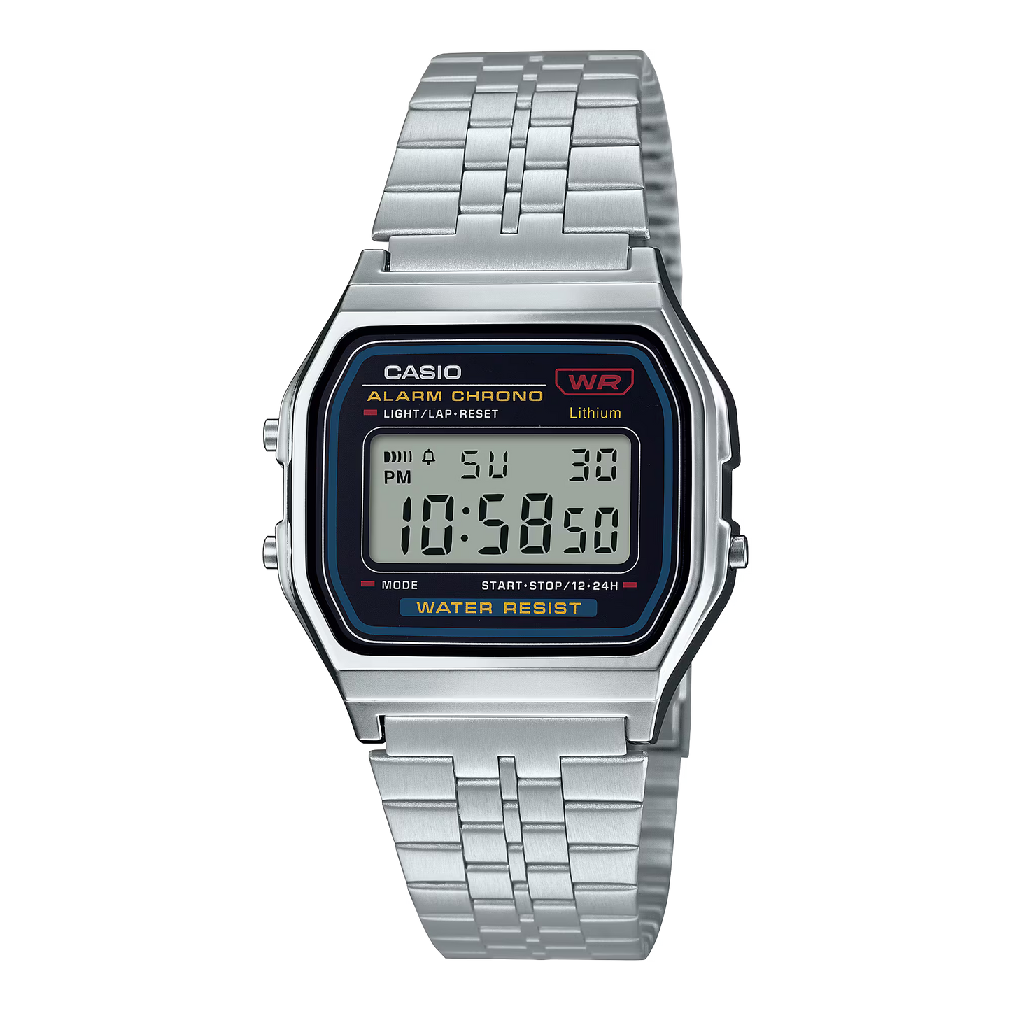 CASIO  A159WA-N1 SILVER STEEL BAND BLACK DIAL  FOR MEN