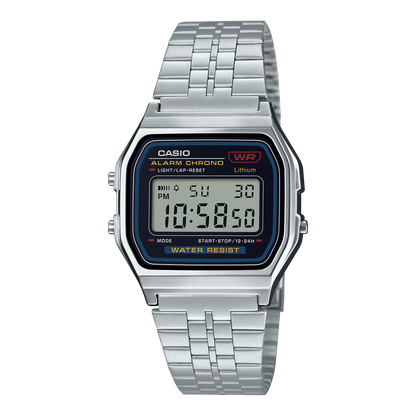 CASIO  A159WA-N1 SILVER STEEL BAND BLACK DIAL  FOR MEN