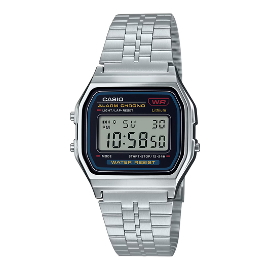 CASIO  A159WA-N1 SILVER STEEL BAND BLACK DIAL  FOR MEN