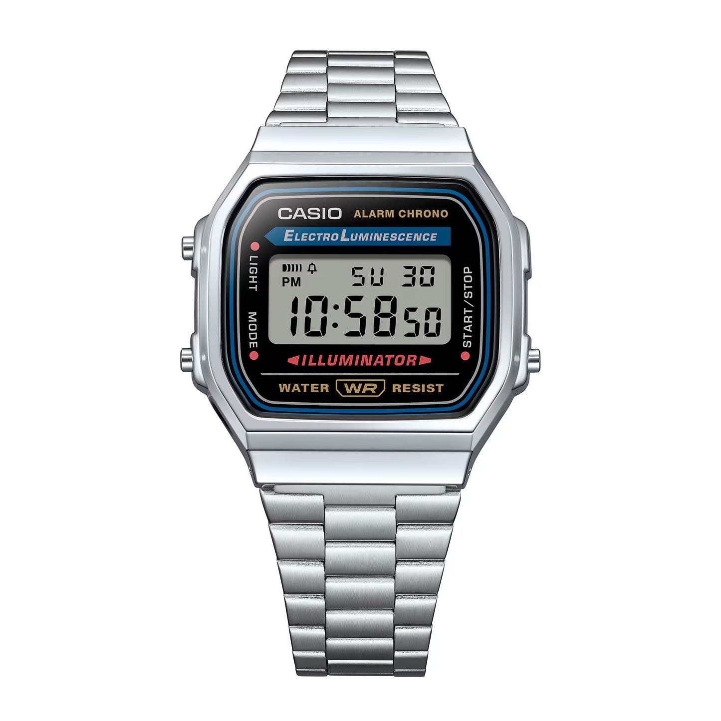 CASIO  A168WA-1W SILVER STEEL BAND BLACK DIAL  FOR MEN