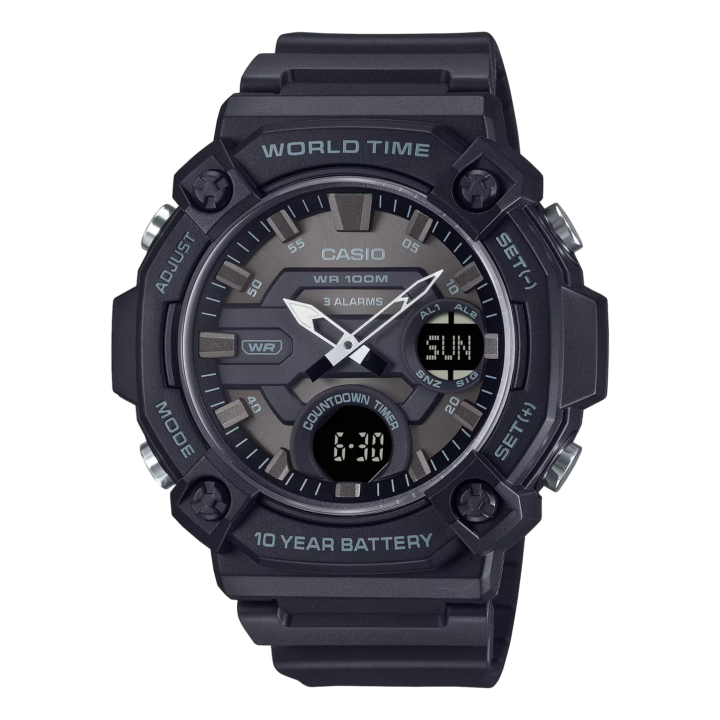 CASIO  AEQ-120W-1B BLACK RUBBER BAND GREY DIAL  FOR MEN