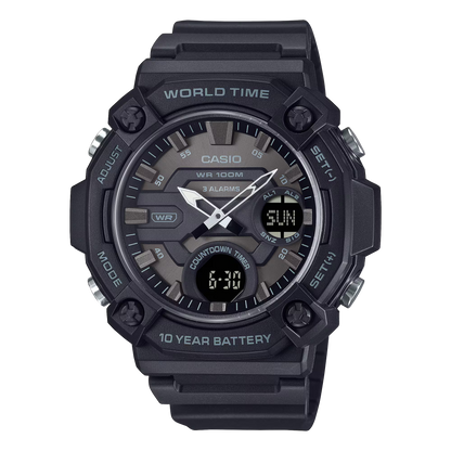 CASIO  AEQ-120W-1B BLACK RUBBER BAND GREY DIAL  FOR MEN