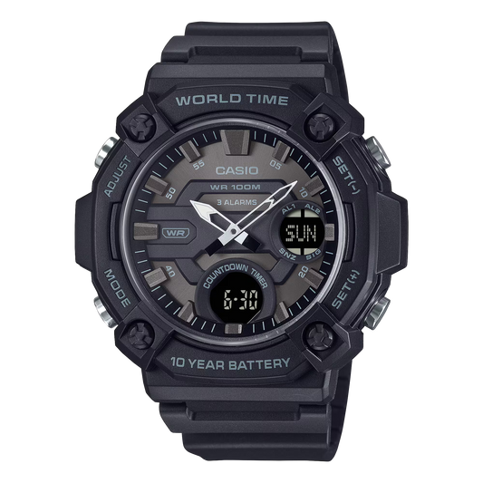 CASIO  AEQ-120W-1B BLACK RUBBER BAND GREY DIAL  FOR MEN