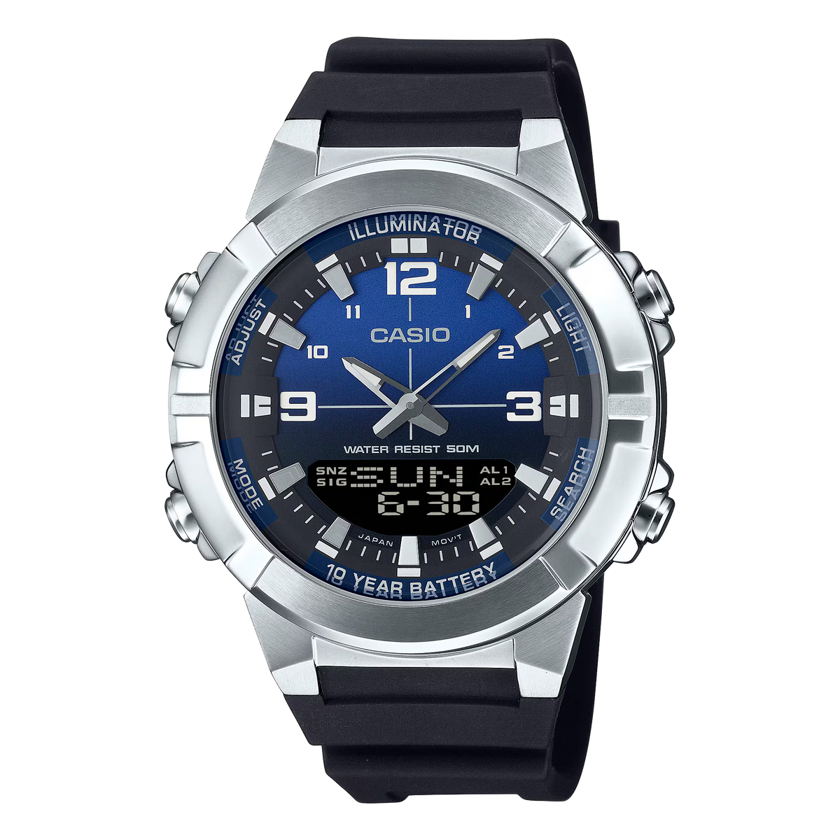CASIO  AMW-870A-2A BLACK RUBBER BAND NAVY BLUE DIAL  FOR MEN