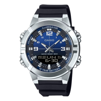 CASIO  AMW-870A-2A BLACK RUBBER BAND NAVY BLUE DIAL  FOR MEN