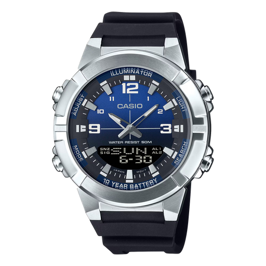 CASIO  AMW-870A-2A BLACK RUBBER BAND NAVY BLUE DIAL  FOR MEN
