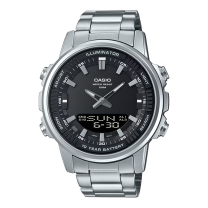 CASIO  AMW-880D-1A SILVER STEEL BAND BLACK DIAL  FOR MEN