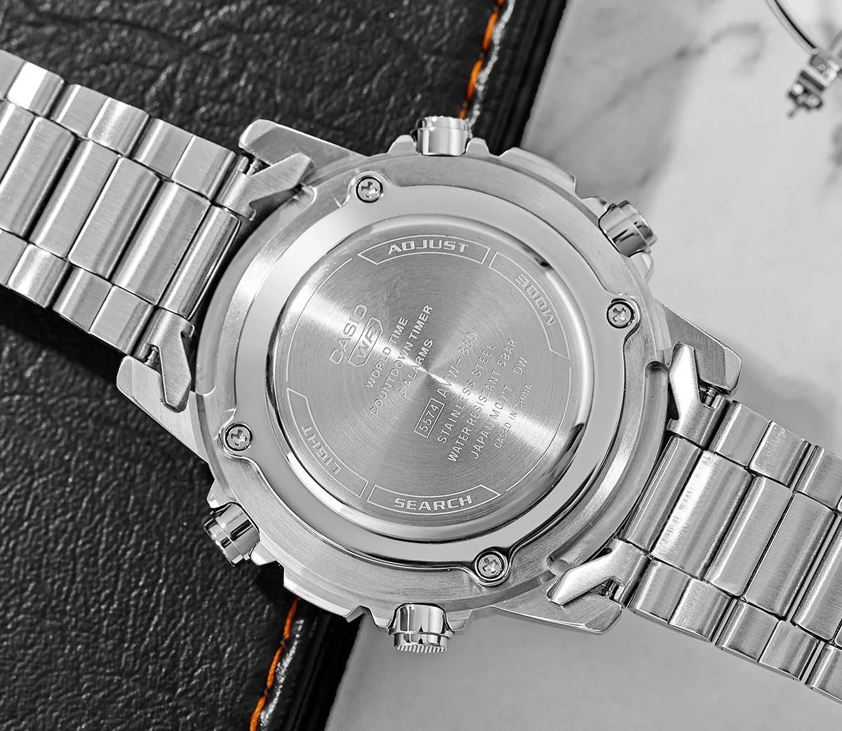CASIO  AMW-880D-1A SILVER STEEL BAND BLACK DIAL  FOR MEN