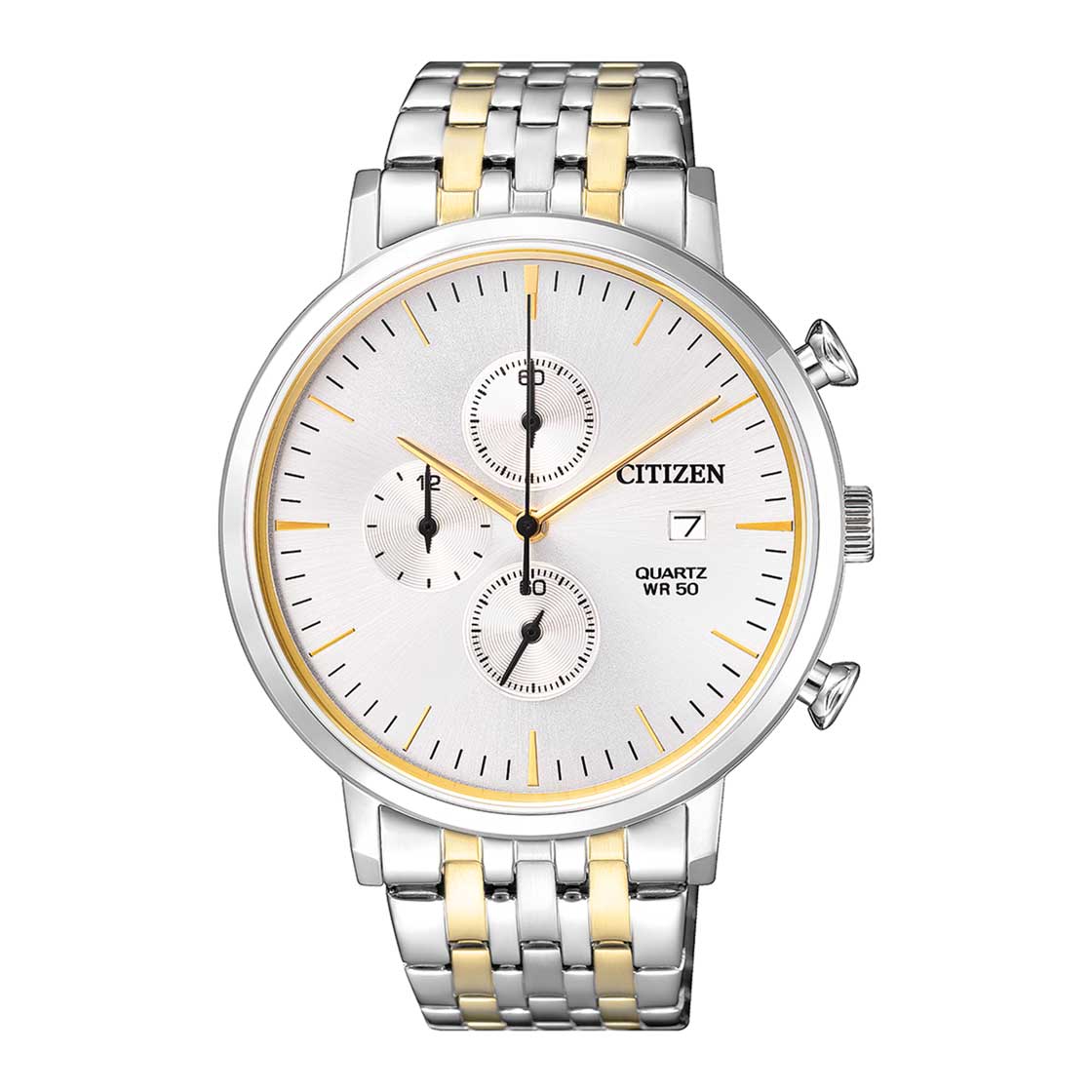 CITIZEN AN3614-54A SILVER AND GOLD STEEL BAND SILVER DIAL  FOR MEN