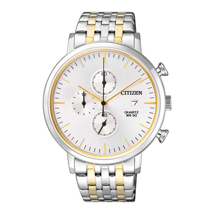 CITIZEN AN3614-54A SILVER AND GOLD STEEL BAND SILVER DIAL  FOR MEN