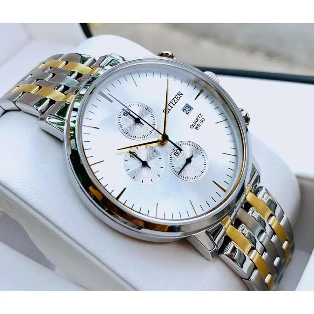 CITIZEN AN3614-54A SILVER AND GOLD STEEL BAND SILVER DIAL  FOR MEN