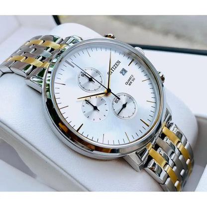 CITIZEN AN3614-54A SILVER AND GOLD STEEL BAND SILVER DIAL  FOR MEN