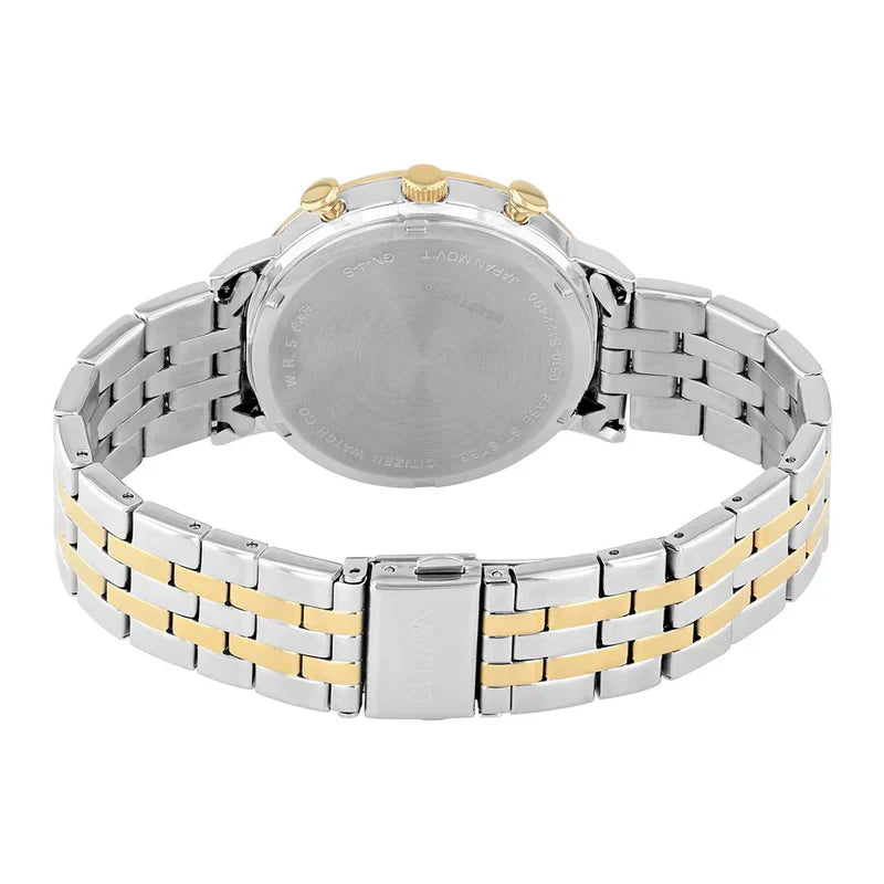 CITIZEN AN3616-75E SILVER AND GOLD STEEL BAND BLACK DIAL  FOR MEN