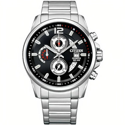 CITIZEN AN3690-56E SILVER STEEL BAND BLACK DIAL  FOR MEN