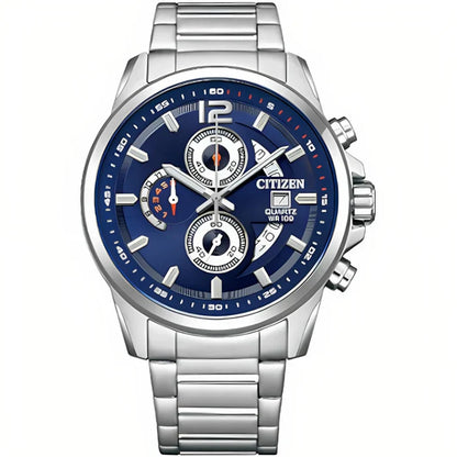 CITIZEN AN3690-56L SILVER STEEL BAND NAVY BLUE DIAL  FOR MEN