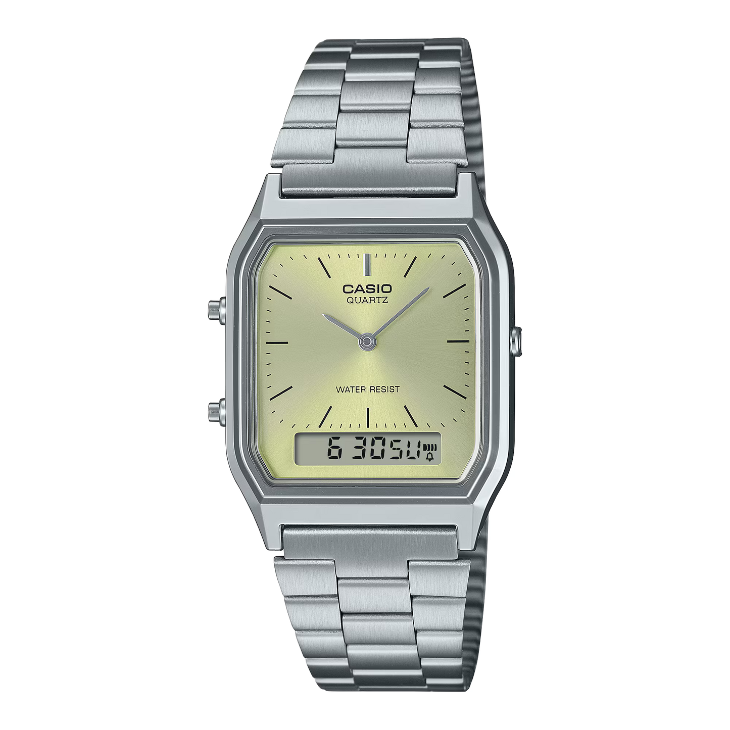 CASIO AQ-230A-9A GOLDEN DIAL STEEL SILVER STRAP UNISEX