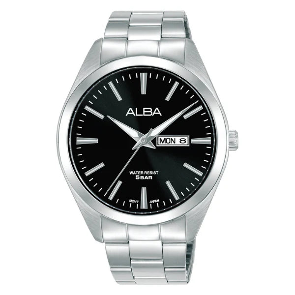 ALBA  AJ6207X1Q SILVER STEEL BAND BLACK DIAL  FOR MEN
