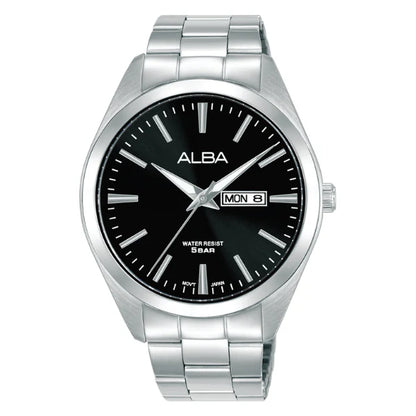ALBA  AJ6207X1Q SILVER STEEL BAND BLACK DIAL  FOR MEN