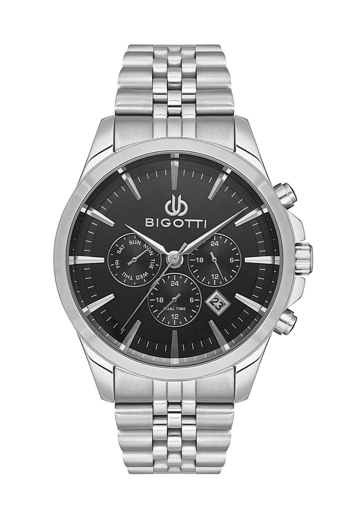 BIGOTTI BG.1.10468-2 SILVER STEEL BAND BLACK DIAL FOR MEN