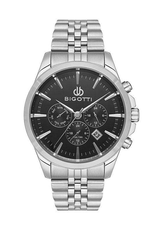 BIGOTTI BG.1.10468-2 SILVER STEEL BAND BLACK DIAL FOR MEN