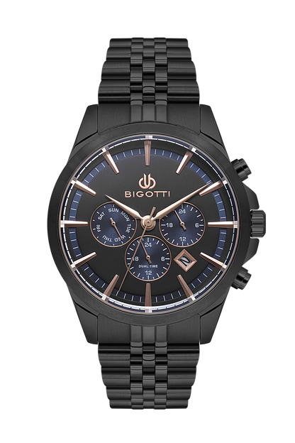 BIGOTTI BG.1.10468-5 BLACK STEEL BAND BLACK DIAL  FOR MEN