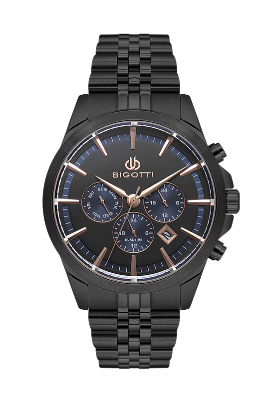 BIGOTTI BG.1.10468-5 BLACK STEEL BAND BLACK DIAL  FOR MEN