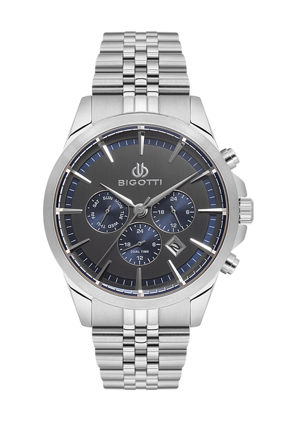 BIGOTTI BG.1.10468-7 SILVER STEEL BAND GREY DIAL  FOR MEN