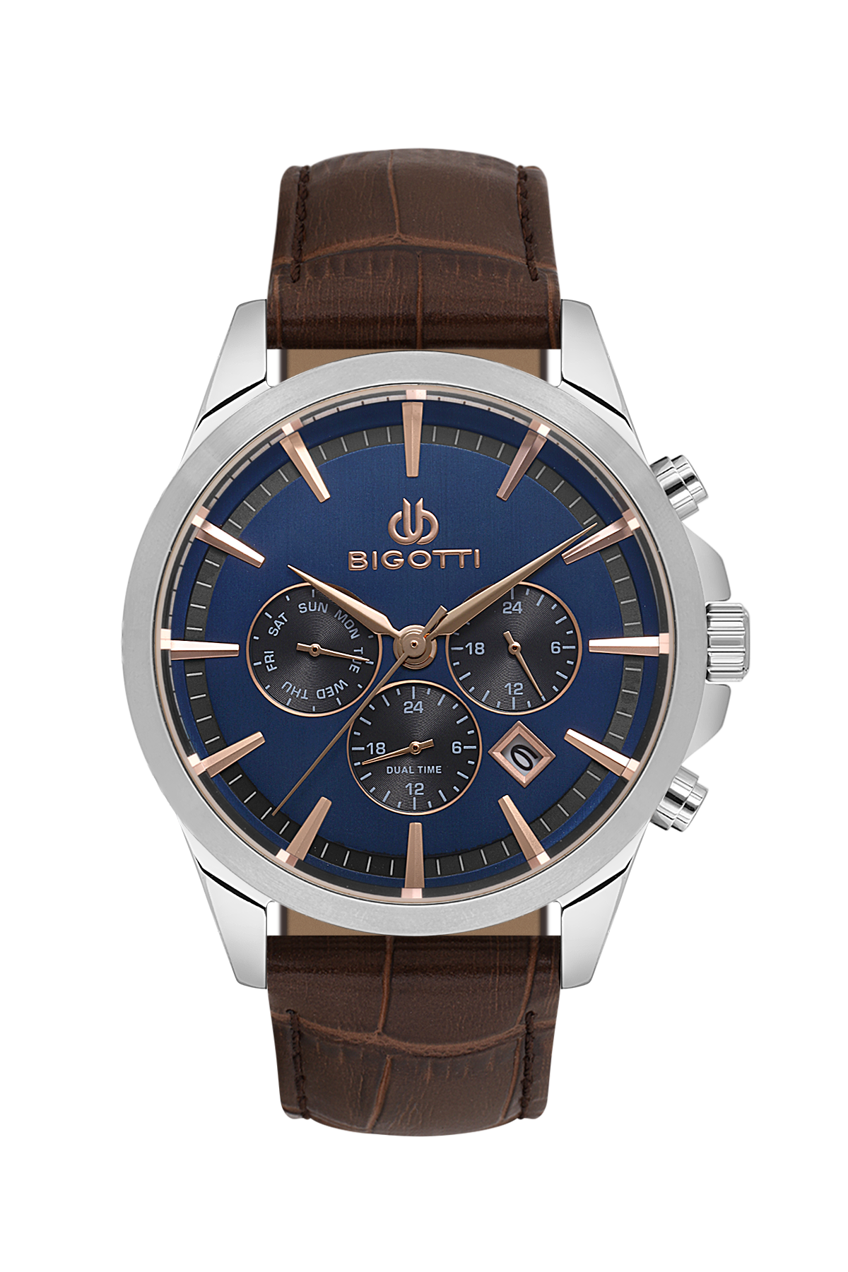 BIGOTTI BG.1.10491-3 BROWN LEATHER BAND NAVY BLUE DIAL  FOR MEN