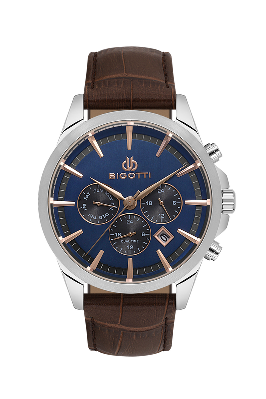 BIGOTTI BG.1.10491-3 BROWN LEATHER BAND NAVY BLUE DIAL  FOR MEN