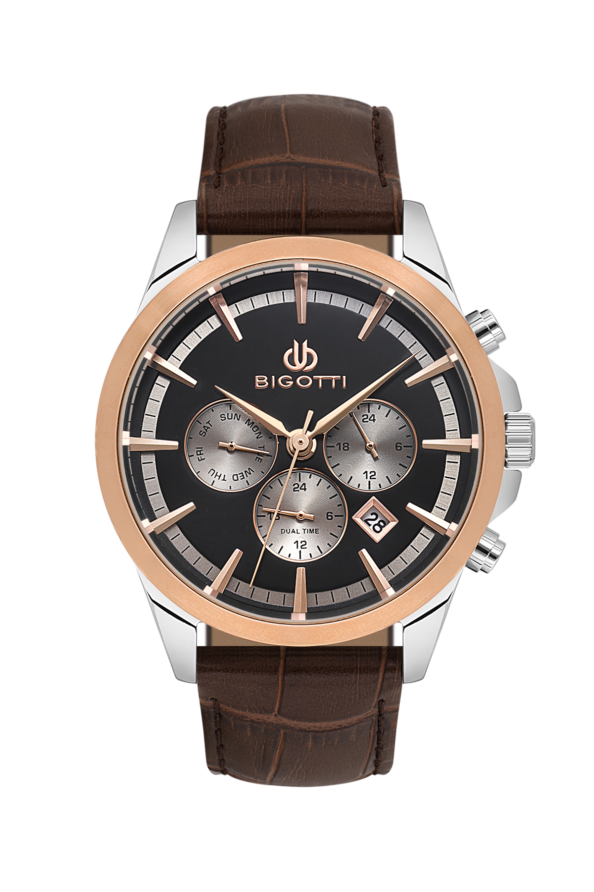 BIGOTTI BG.1.10491-5 BROWN LEATHER BAND BLACK DIAL  FOR MEN