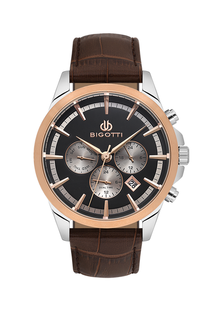BIGOTTI BG.1.10491-5 BROWN LEATHER BAND BLACK DIAL  FOR MEN