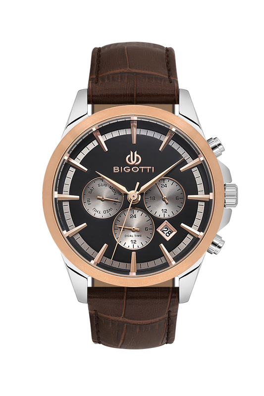 BIGOTTI BG.1.10491-5 BROWN LEATHER BAND BLACK DIAL  FOR MEN