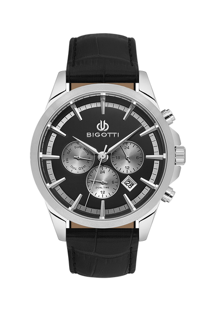 BIGOTTI BG.1.10491-6 BLACK LEATHER BAND BLACK DIAL  FOR MEN