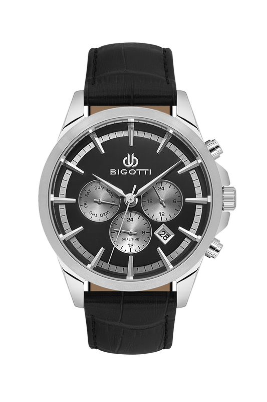BIGOTTI BG.1.10491-6 BLACK LEATHER BAND BLACK DIAL  FOR MEN