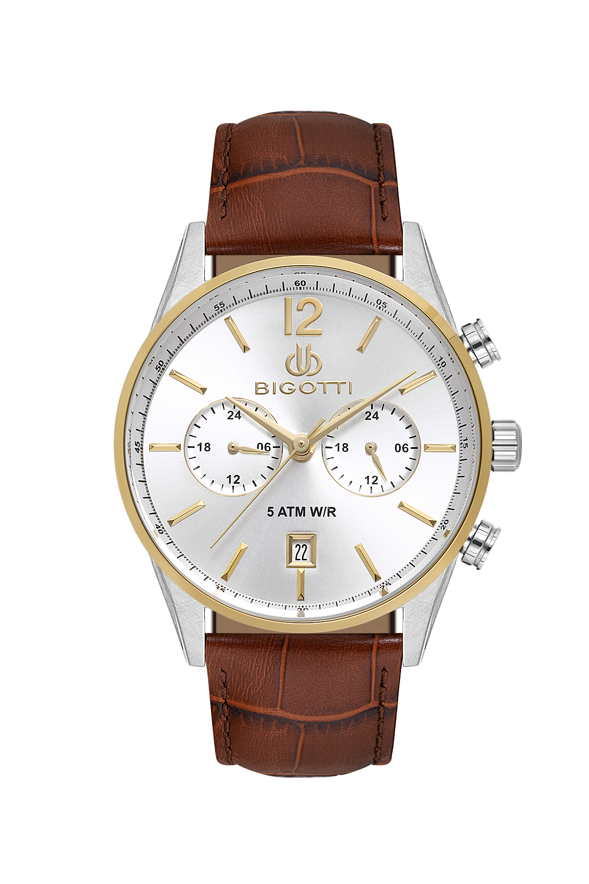BIGOTTI BG.1.10510-3 BEIGE LEATHER BAND SILVER DIAL  FOR MEN