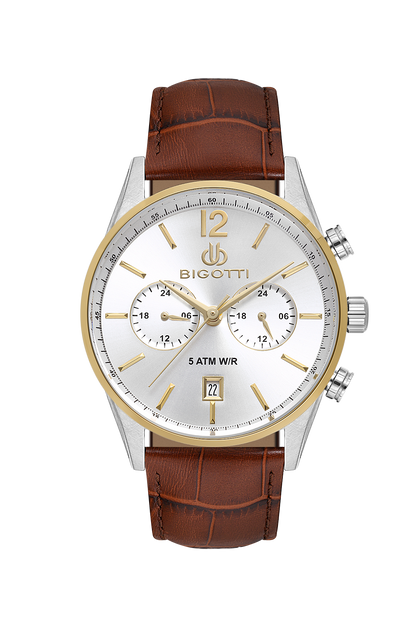 BIGOTTI BG.1.10510-3 BEIGE LEATHER BAND SILVER DIAL  FOR MEN