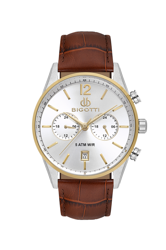 BIGOTTI BG.1.10510-3 BEIGE LEATHER BAND SILVER DIAL  FOR MEN