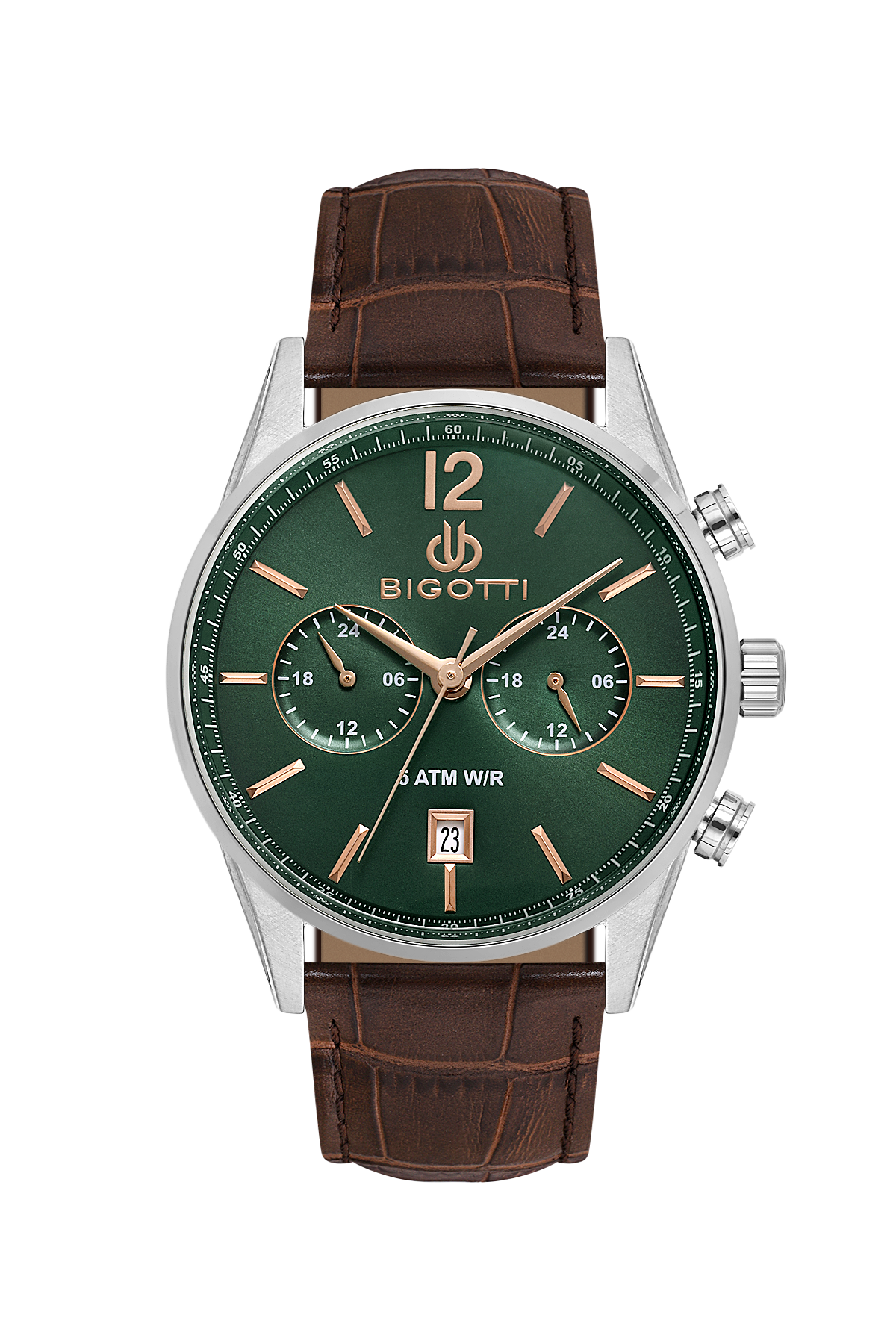 BIGOTTI BG.1.10510-6 BROWN LEATHER BAND GREEN DIAL  FOR MEN