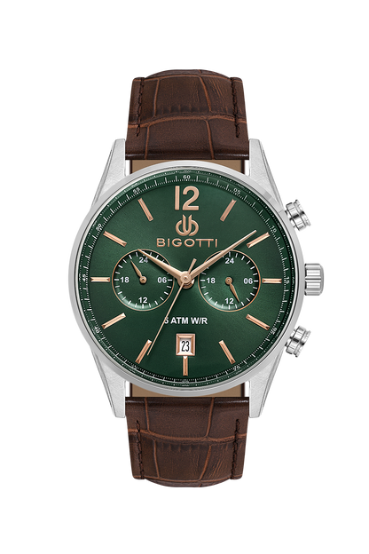 BIGOTTI BG.1.10510-6 BROWN LEATHER BAND GREEN DIAL  FOR MEN