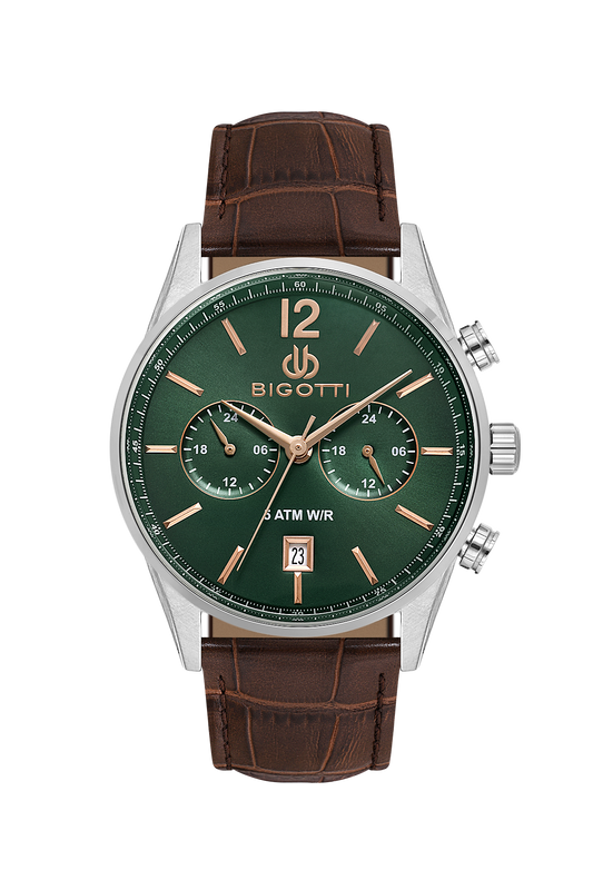 BIGOTTI BG.1.10510-6 BROWN LEATHER BAND GREEN DIAL  FOR MEN