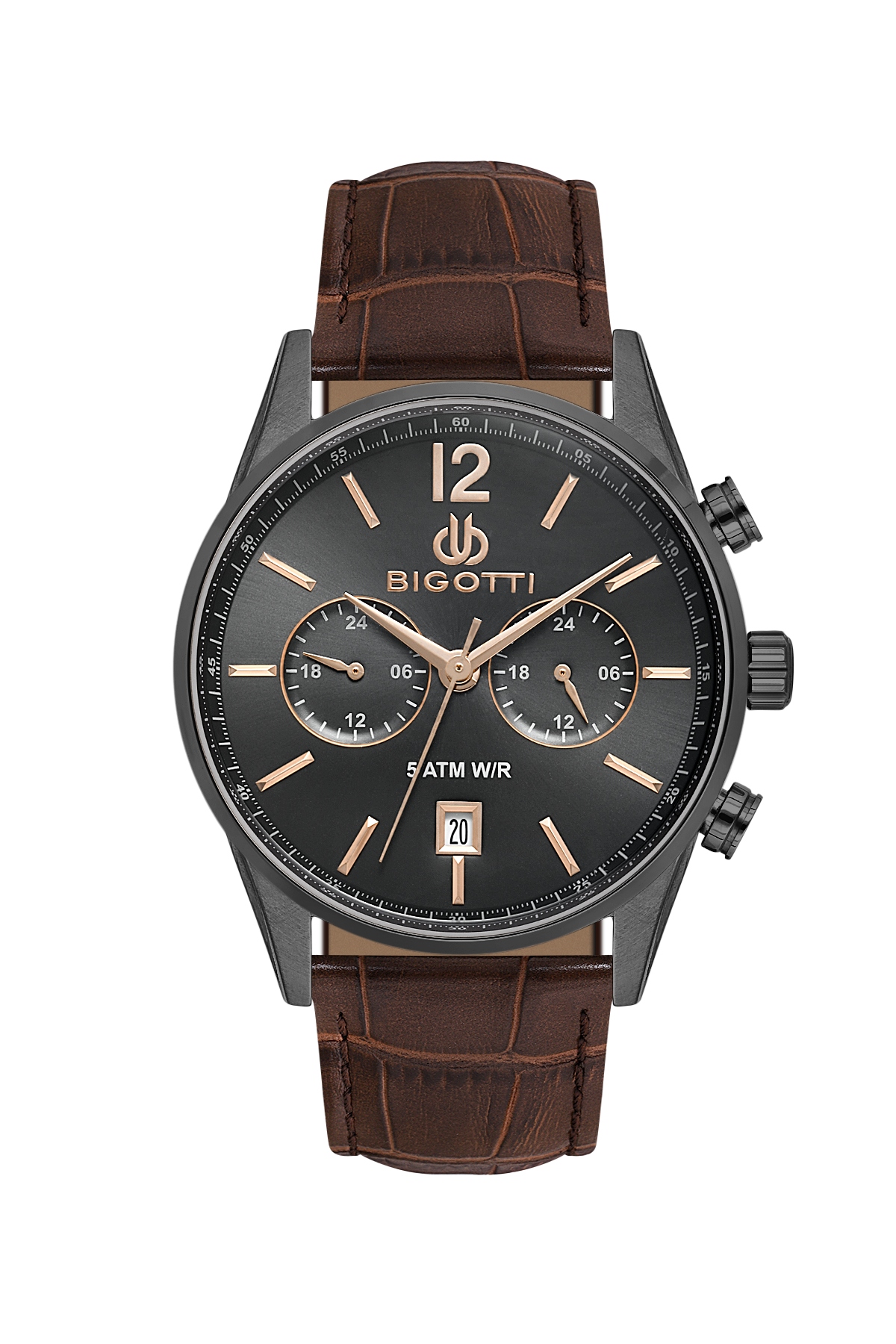BIGOTTI BG.1.10510-8 BROWN LEATHER BAND GREY DIAL  FOR MEN