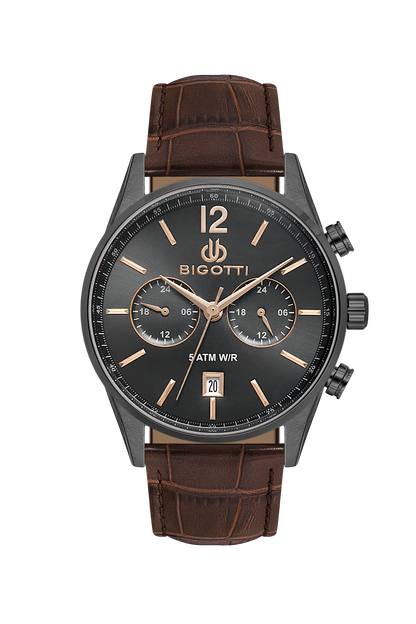 BIGOTTI BG.1.10510-8 BROWN LEATHER BAND GREY DIAL  FOR MEN
