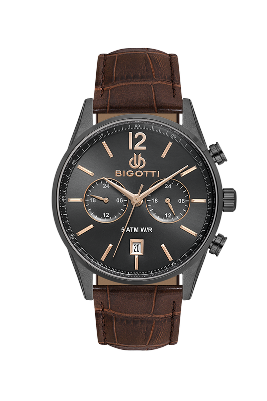 BIGOTTI BG.1.10510-8 BROWN LEATHER BAND GREY DIAL  FOR MEN