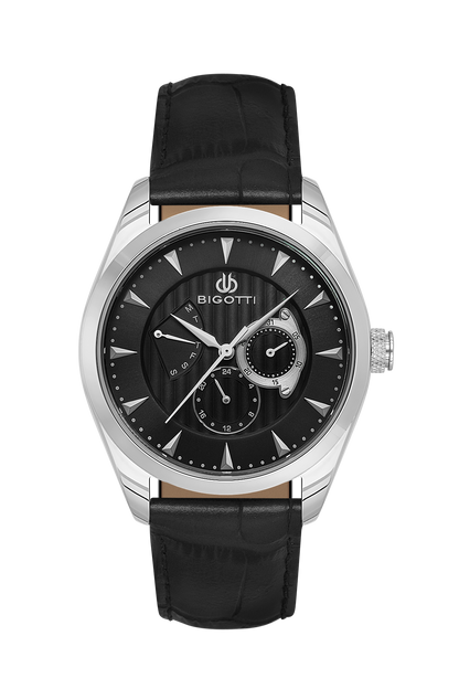 BIGOTTI BG.1.10623-2 BLACK LEATHER BAND BLACK DIAL  FOR MEN