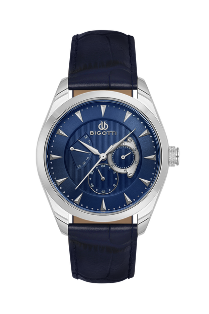 BIGOTTI BG.1.10623-3 NAVY BLUE LEATHER BAND NAVY BLUE DIAL  FOR MEN