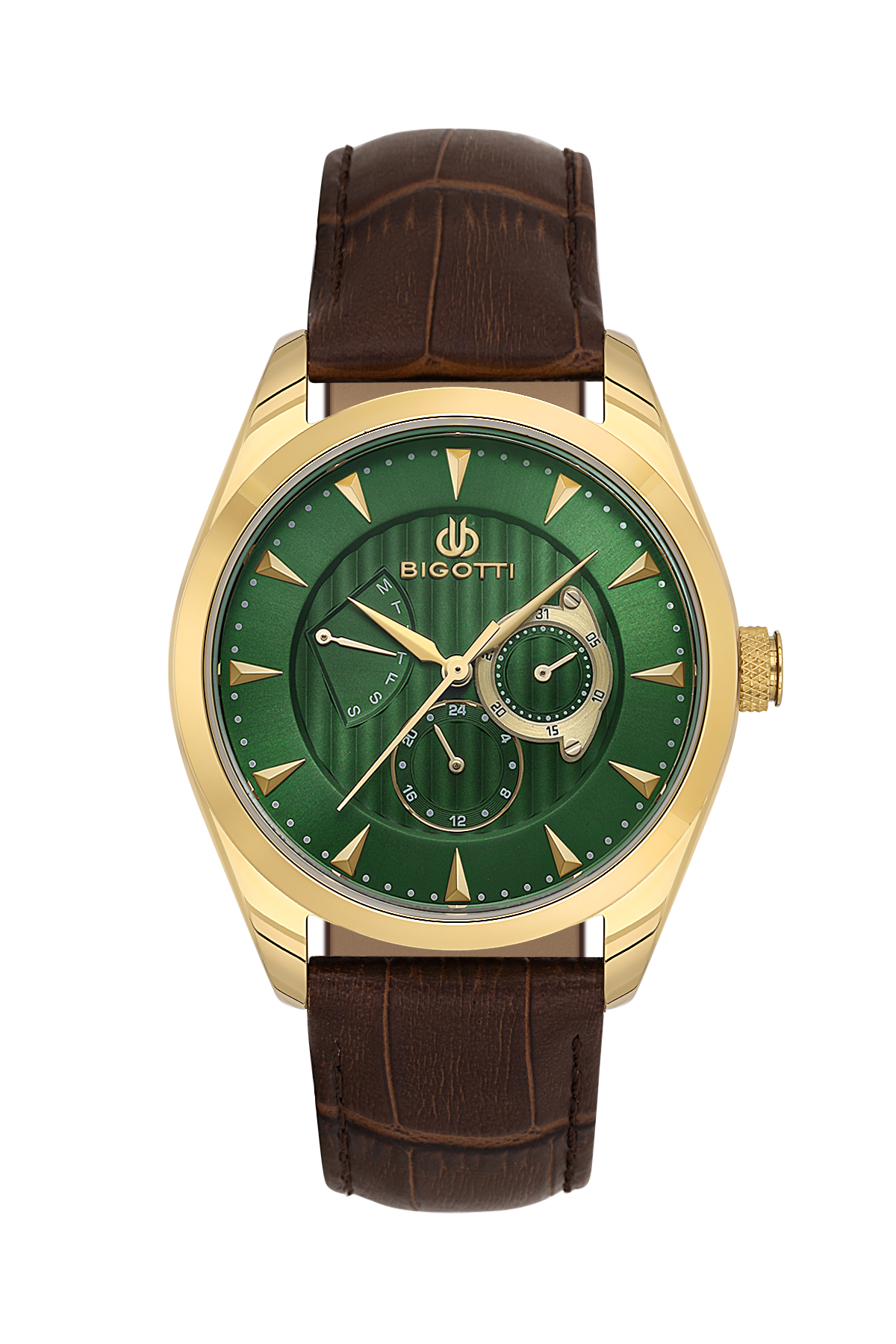 BIGOTTI BG.1.10623-4 BROWN LEATHER BAND GREEN DIAL  FOR MEN