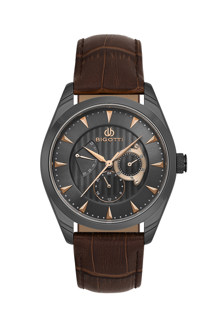 BIGOTTI BG.1.10623-5 BROWN LEATHER BAND GREY DIAL  FOR MEN
